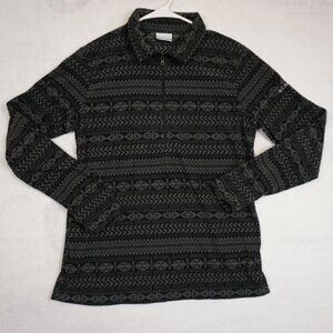 Columbia Womens Glacier Pullover Fleece Geometric Pattern Medium Black Gray
